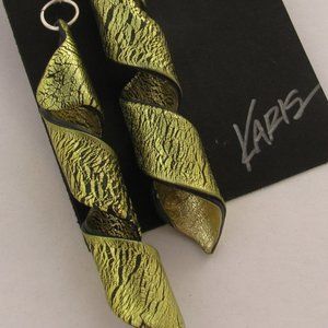 Lime Green Spiral Dangle Earrings w Gold Inside
